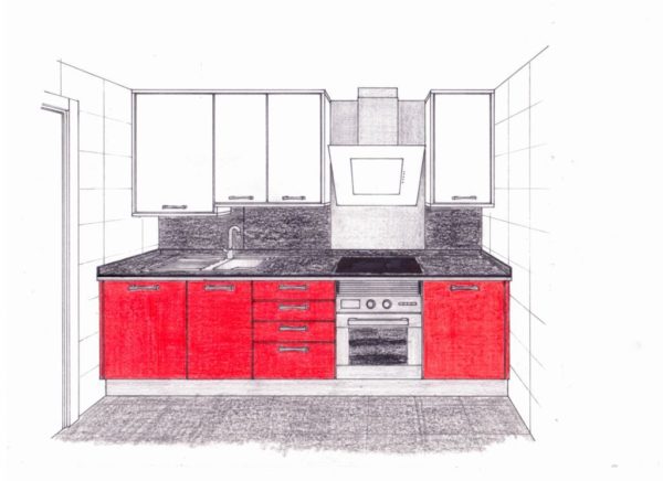 proyecto de cocina blanco- rojo